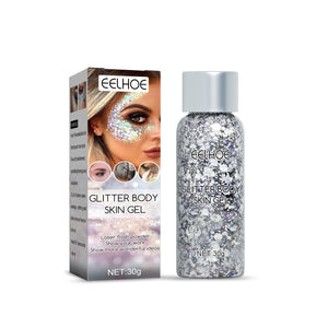 EELHOE Shining Body Skin Gel (Silver) Makeup Fish Scale Sequin Gel Sequin Stage Performance Makeup Props Eyeshadow