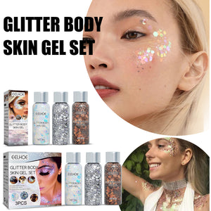EELHOE Shining Body Skin Gel (Silver) Makeup Fish Scale Sequin Gel Sequin Stage Performance Makeup Props Eyeshadow