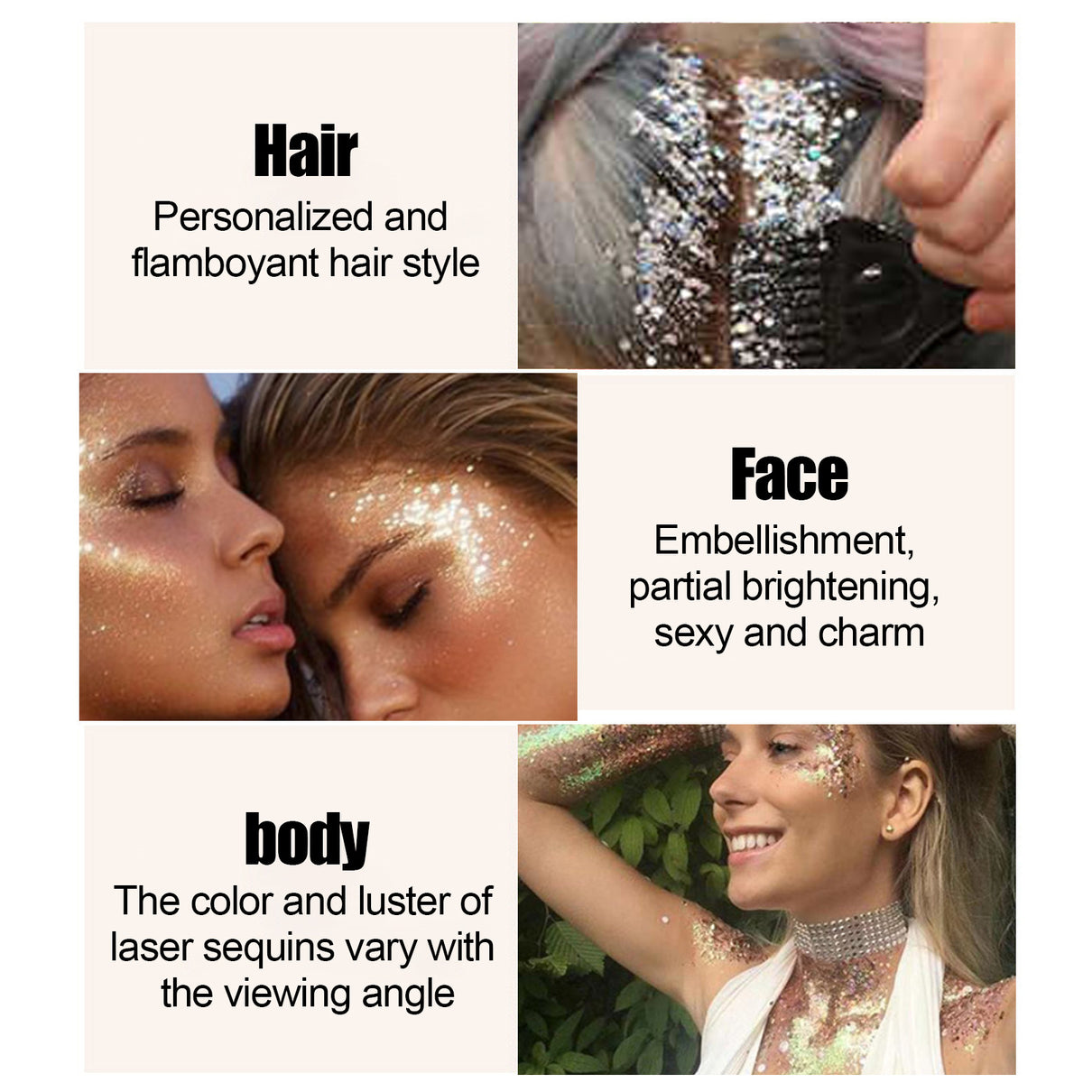 EELHOE Shining Body Skin Gel (Silver) Makeup Fish Scale Sequin Gel Sequin Stage Performance Makeup Props Eyeshadow