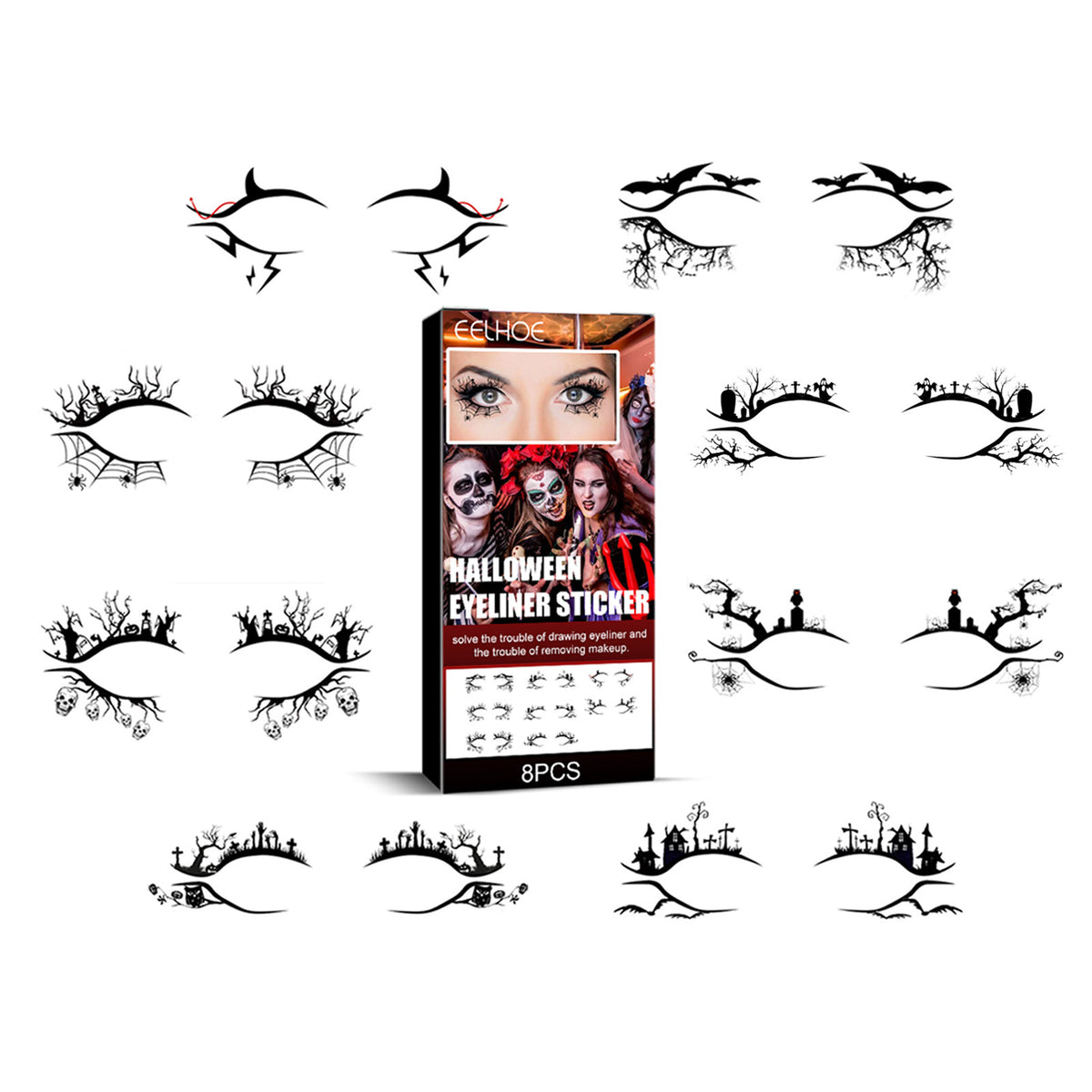 Halloween Eyeliner Patch, Scary Fashion Party Makeup Kit Bat Spider Decorative Eyeliner Eyeshadow Patch