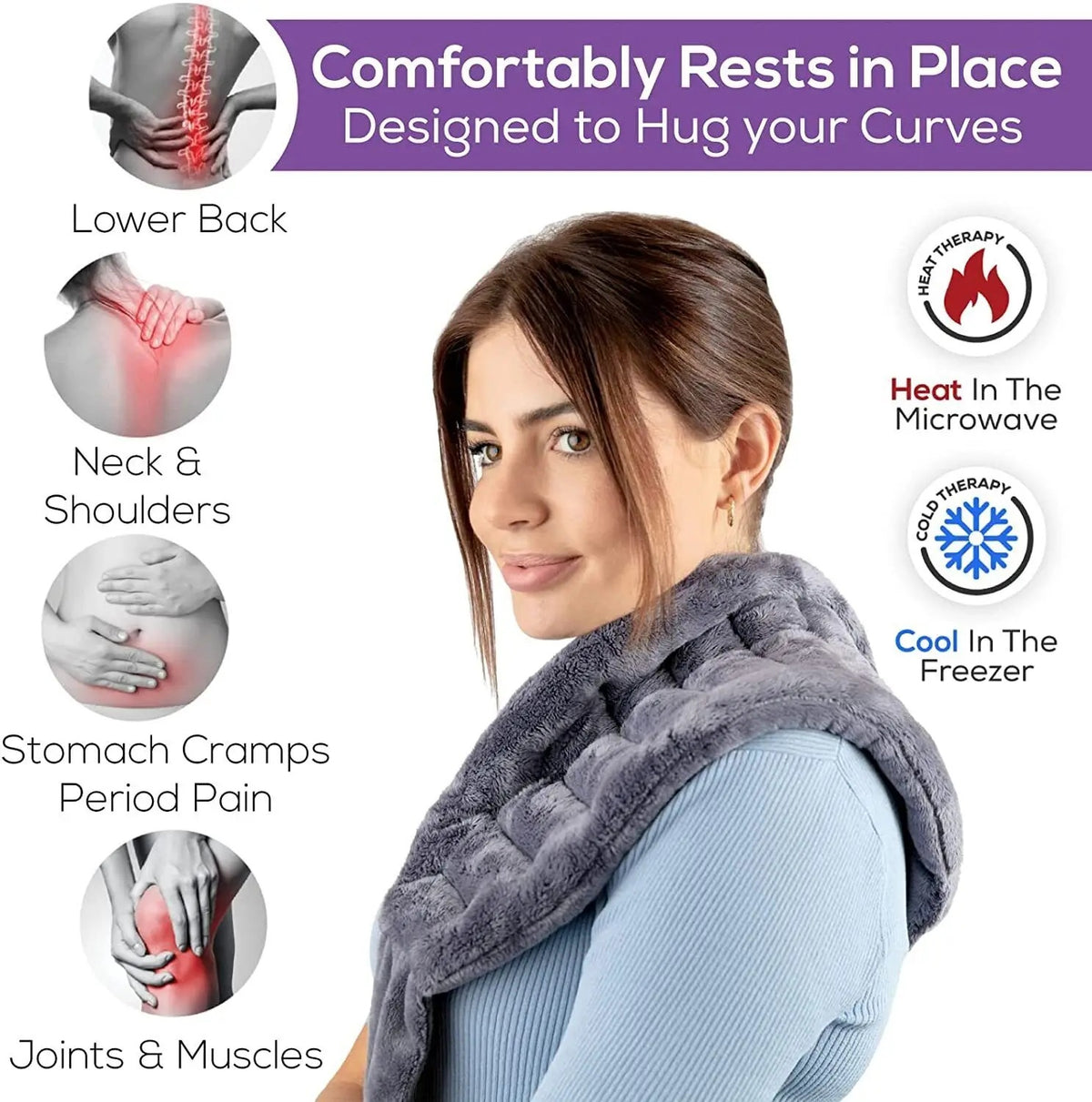 Microwave Heating Waist Belt with Flaxseed Filling, Warm Abdominal Heat Therapy Belt, Double-Sided Plush Neck and Shoulder Heat Pad