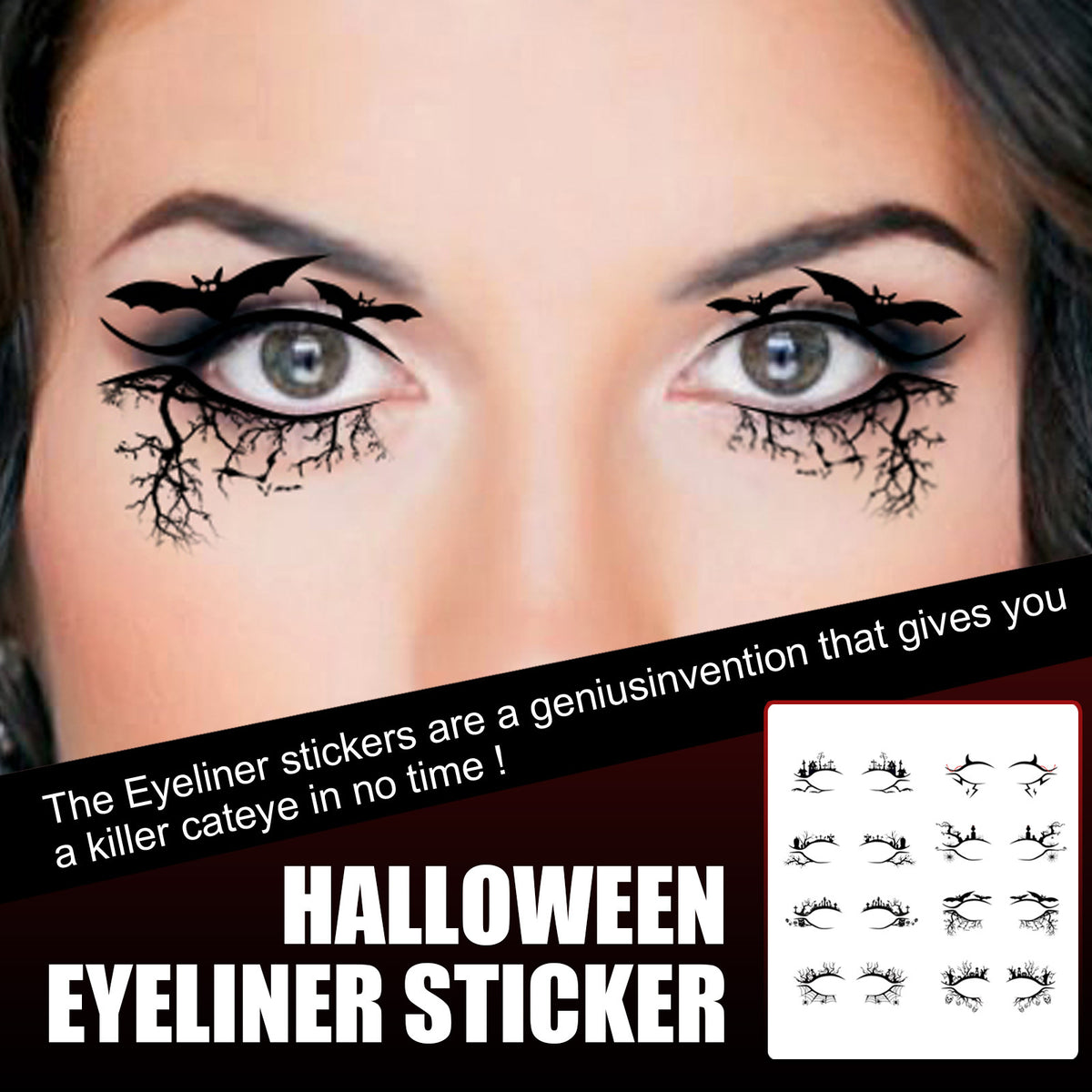 Halloween Eyeliner Patch, Scary Fashion Party Makeup Kit Bat Spider Decorative Eyeliner Eyeshadow Patch